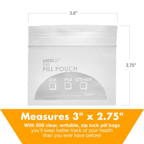 Pill Pouch Bags - 3" x 2.75" - BPA Free, Poly Bag Disposable Zipper Pills Baggies, Daily AM PM Travel Medicine Organizer Storage Pouches, Best Clear