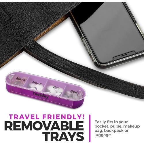 MEDca Weekly Pill Organizer, Four Times-a-Day, 1 Dispenser with Stackable AM/PM Compartments