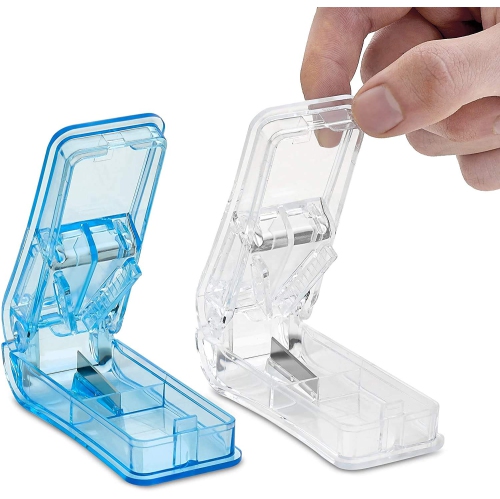 Pill Splitters - Pill Cutters with V- Grip for Small and Medication - Easily Cut Pills, Splitter | Cutter and Crusher with Pill Holder Case to Spli