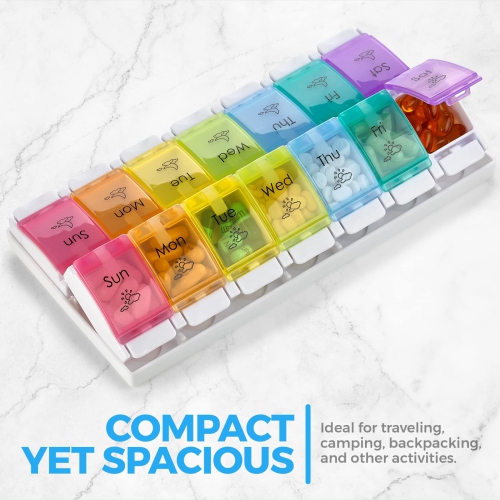 7 Day Pill Organizers - Easy Push Button Assisted Open, AM PM Daily Travel Pill Box Case Planner and Large Compartments for Medication BPA Free