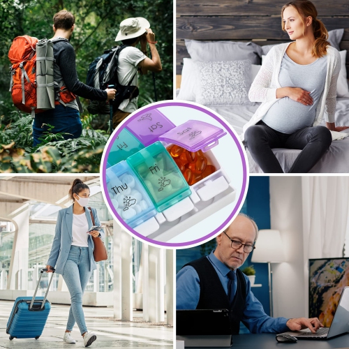 7 Day Pill Organizers - Easy Push Button Assisted Open, AM PM Daily Travel Pill Box Case Planner and Large Compartments for Medication BPA Free