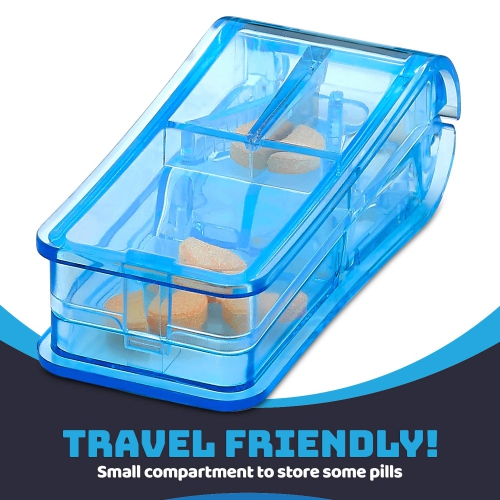 Pill Cutter - V- Grip Pill Crusher and Cutter for Vitamins, Big & Small Pills, and Medication - Transparent Pill Splitter with Pill Holder Case to