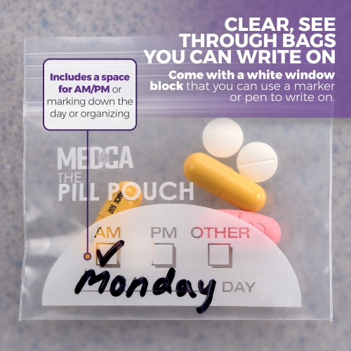 Extra-Thick Pill Pouch Bags - 3" x 2" 8 Mil - BPA Free, Poly Bag Disposable Zipper Pills Baggies, Daily AM PM Travel Medicine Organizer Storage