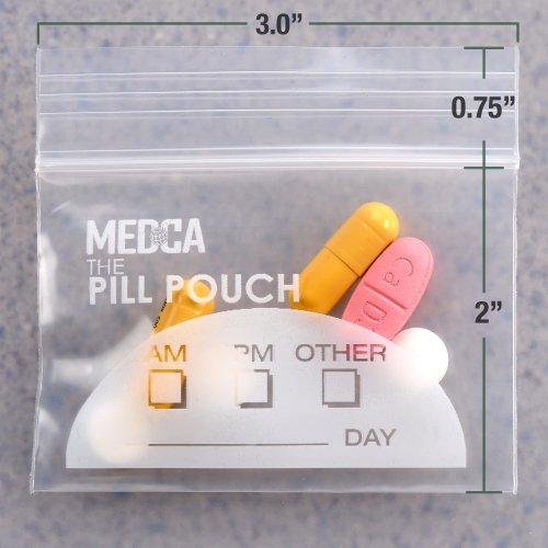 Extra-Thick Pill Pouch Bags - 3" x 2" 8 Mil - BPA Free, Poly Bag Disposable Zipper Pills Baggies, Daily AM PM Travel Medicine Organizer Storage