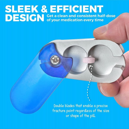Aluminum Pill Cutter and Splitter with Safety Shield – Portable and Compact Tablet Slicer | Ideal for Oblong and Oval Pills | Non-Slip Pill Splitter