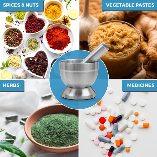 Pill Crusher - 304 Food Grade Stainless Steel Mortar and Pestle Medicine Grinder Set - Non-Slip Splitter to Easily Crush Medicine Pills Tablets