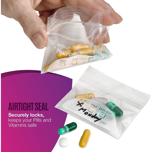Pill Pouch Bags - 3" x 2.75" - BPA Free, Poly Bag Disposable Zipper Pills Baggies, Daily AM PM Travel Medicine Organizer Storage Pouches, Best Clear