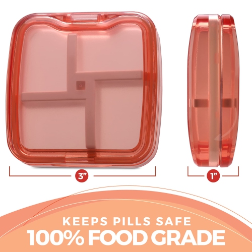 Compact Pill Box Organizers - Pack of 2-Portable Waterproof Medicine Organizer Daily Pill Containers w/ 4 Compartments and Divider, Durable ABS,