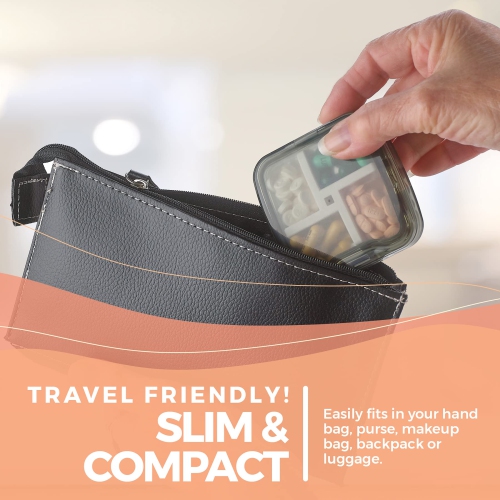 Compact Pill Box Organizers - Pack of 2-Portable Waterproof Medicine Organizer Daily Pill Containers w/ 4 Compartments and Divider, Durable ABS,