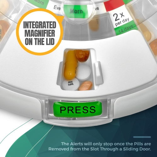 Automatic Pill Dispenser with 28-Day Electronic Medication Organizer - Lockable Key Pill Container with LCD Display, Light and Sound Reminder Alarm