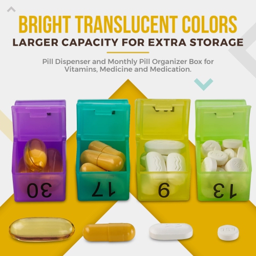 Monthly Pill Organizer - Am/Pm Daily Pill Organizer 32 Compartments for Each Day, Pill Dispenser and Dispenser Caddy That Helps You Organize Your Life