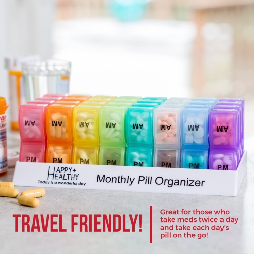 Monthly Pill Organizer - Am/Pm Daily Pill Organizer 32 Compartments for Each Day, Pill Dispenser and Dispenser Caddy That Helps You Organize Your Life