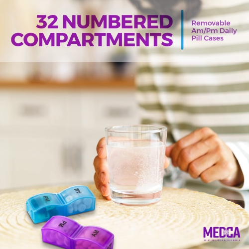 Monthly Pill Organizer - Am/Pm Daily Pill Organizer 32 Compartments for Each Day, Pill Dispenser and Dispenser Caddy That Helps You Organize Your Life