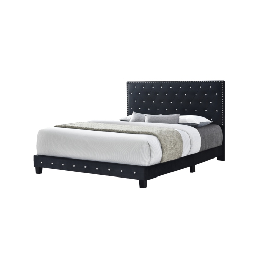Queensons Diamond Bed (Fabric Velvet Black)