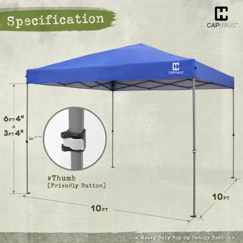 CAPHAUS 10 ft. x 10 ft. Blue Patented One-Push Pop Up Outdoor Canopy Tent, Heavy-Duty Commercial Grade w/Central Lock, Portable and Instant Folding