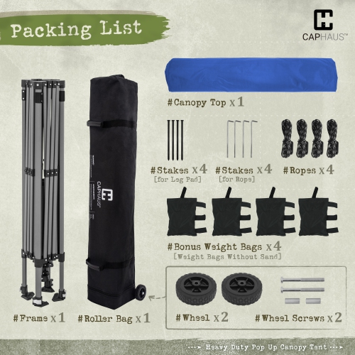 CAPHAUS 10 ft. x 10 ft. Blue Patented One-Push Pop Up Outdoor Canopy Tent, Heavy-Duty Commercial Grade w/Central Lock, Portable and Instant Folding