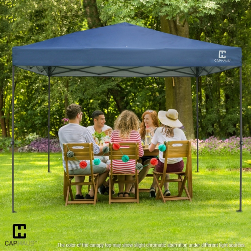 CAPHAUS 10 ft. x 10 ft. Blue Patented One-Push Pop Up Outdoor Canopy Tent, Heavy-Duty Commercial Grade w/Central Lock, Portable and Instant Folding