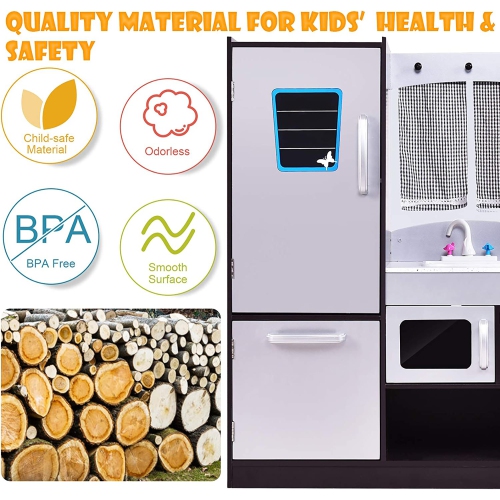 Costway Kids Kitchen Playset Wooden Chef's Pretend Play Toy Cooking Food Set Gift for Kids