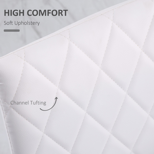 HOMCOM Modern Dining Chairs Set of 4, Upholstered Faux Leather Kitchen Chairs with Rhombic Tufting and Metal Legs for Living Room, White