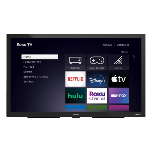 Remis à neuf – téléviseur intelligent Roku d'extérieur partiel Ultra HD 4K 55 po Element, résistant aux intempéries (coté IP55), support/support non