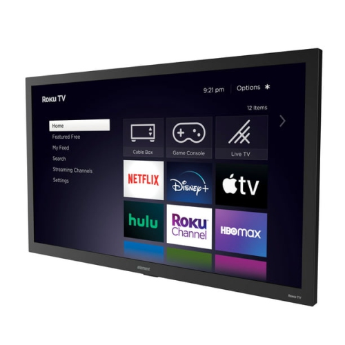 Remis à neuf – téléviseur intelligent Roku d'extérieur partiel Ultra HD 4K 55 po Element, résistant aux intempéries (coté IP55), support/support non
