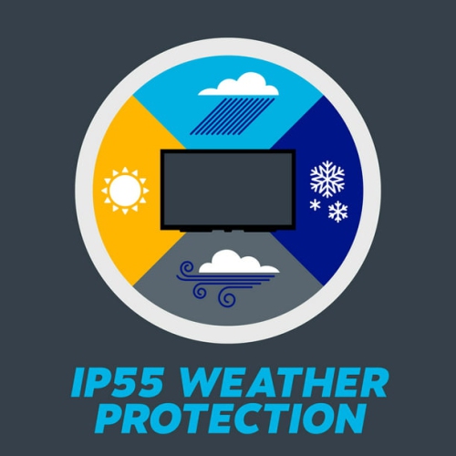 Remis à neuf – téléviseur intelligent Roku d'extérieur partiel Ultra HD 4K 55 po Element, résistant aux intempéries (coté IP55), support/support non