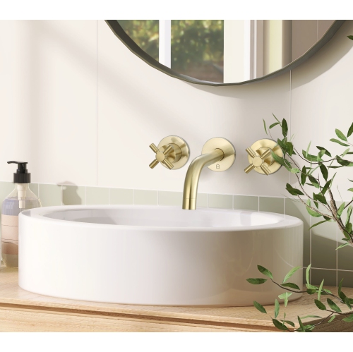 Ancona Prima Two Handle Wall Mounted Bathroom Faucet in Brushed Champagne Gold