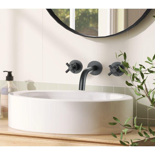 Ancona Prima Two Handle Wall Mounted Bathroom Faucet in Matte Black