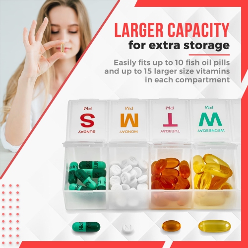 Extra Large Pill Organizer - Pill Box 7 Day Weekly Pill Organizer 2 Times a Day and AM PM Daily Pill Organizer Case for Medication Pills and
