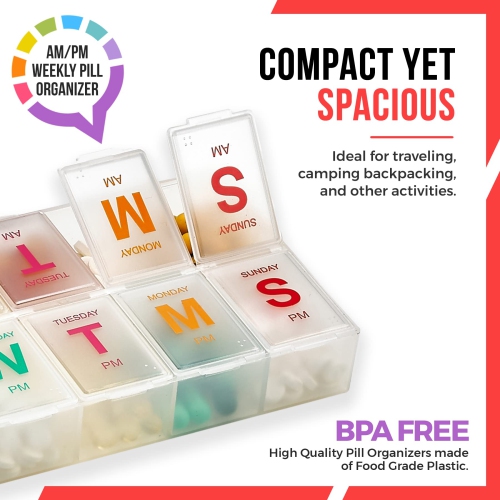 Extra Large Pill Organizer - Pill Box 7 Day Weekly Pill Organizer 2 Times a Day and AM PM Daily Pill Organizer Case for Medication Pills and