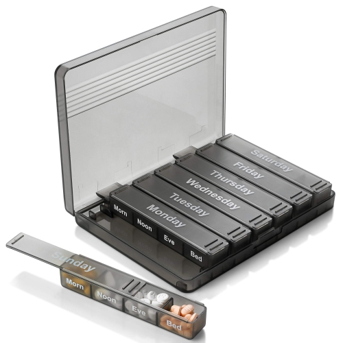 Weekly Pill Organizer - 7-Day Pill Case w/Removable Daily 4 Times-a-Day Pill Cases - Large AM/PM Medicine Pill Box for Medications Pills Vitamins &