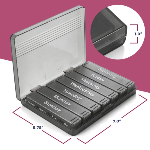 Weekly Pill Organizer - 7-Day Pill Case w/Removable Daily 4 Times-a-Day Pill Cases - Large AM/PM Medicine Pill Box for Medications Pills Vitamins &