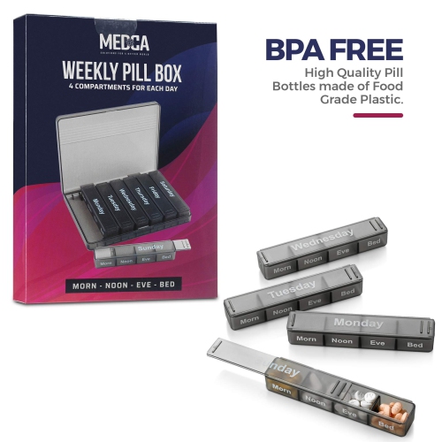 Weekly Pill Organizer - 7-Day Pill Case w/Removable Daily 4 Times-a-Day Pill Cases - Large AM/PM Medicine Pill Box for Medications Pills Vitamins &