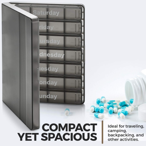 Weekly Pill Organizer - 7-Day Pill Case w/Removable Daily 4 Times-a-Day Pill Cases - Large AM/PM Medicine Pill Box for Medications Pills Vitamins &