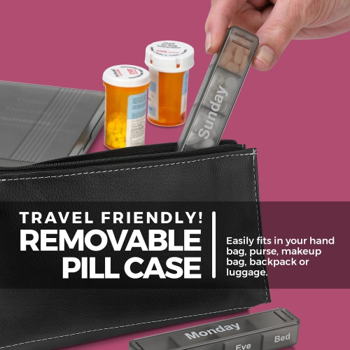 Weekly Pill Organizer - 7-Day Pill Case w/Removable Daily 4 Times-a-Day Pill Cases - Large AM/PM Medicine Pill Box for Medications Pills Vitamins &