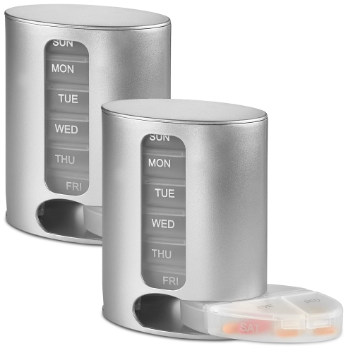 Stackable Daily Pill Organizers - Weekly Medication Reminder with 7 Individual Stacking Cases - AM/PM Pill Boxs with 4 Times a Day, Everyday Medicine