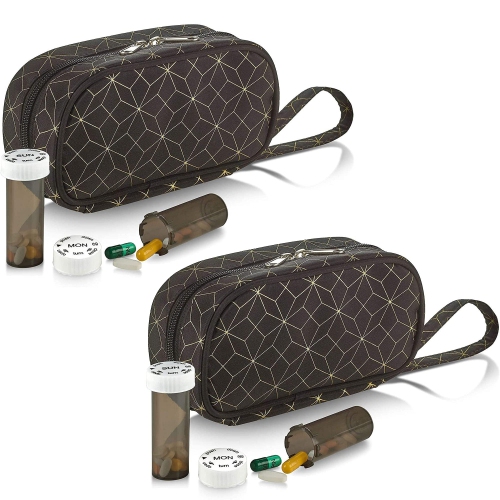 Pill Case and Pills Bottle Organizers - Weekly and Daily Medicine Container Carrier Tote Bag for Weekly Pill Bottles with 6 Extra Daily Bottles