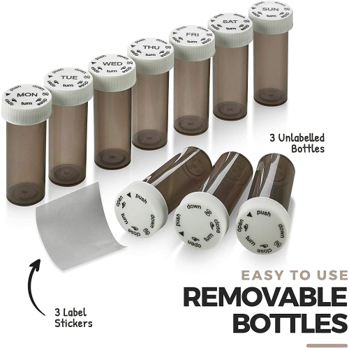 Pill Case and Pills Bottle Organizers - Weekly and Daily Medicine Container Carrier Tote Bag for Weekly Pill Bottles with 6 Extra Daily Bottles