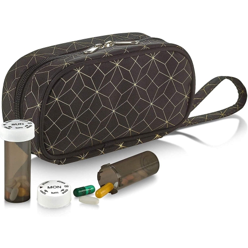 Pill Case and Pills Bottle Organizers - Weekly and Daily Medicine Container Carrier Tote Bag for Weekly Pill Bottles with 6 Extra Daily Bottles