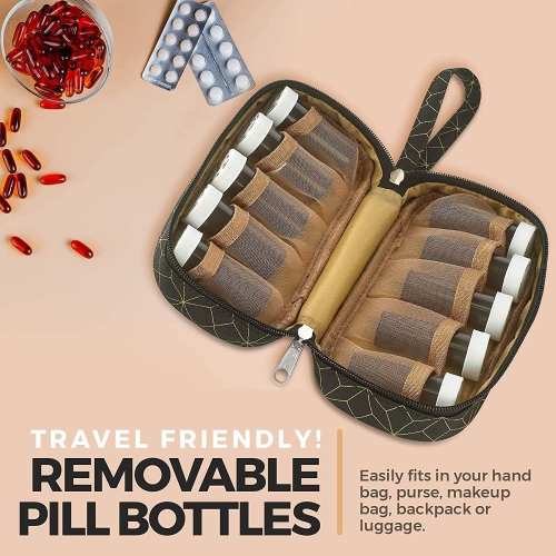 Pill Case and Pills Bottle Organizers - Weekly and Daily Medicine Container Carrier Tote Bag for Weekly Pill Bottles with 6 Extra Daily Bottles