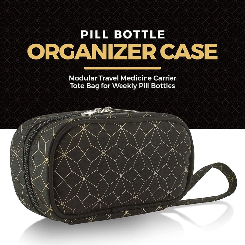 Pill Case and Pills Bottle Organizers - Weekly and Daily Medicine Container Carrier Tote Bag for Weekly Pill Bottles with 6 Extra Daily Bottles