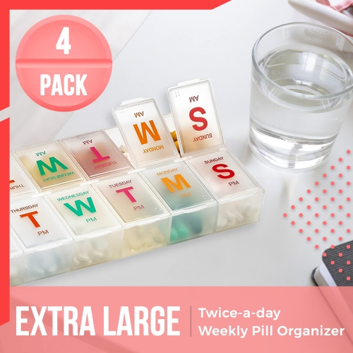 Large Weekly Pill Organizers - AM PM Pill Box - XL 7 Day Pill Organizer 2 Times A Day and Daily Pill Organizer Case for Medication, Pills,