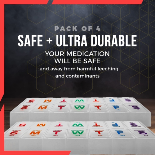 Large Weekly Pill Organizers - AM PM Pill Box - XL 7 Day Pill Organizer 2 Times A Day and Daily Pill Organizer Case for Medication, Pills,