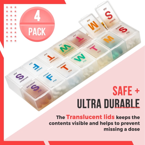 Large Weekly Pill Organizers - AM PM Pill Box - XL 7 Day Pill Organizer 2 Times A Day and Daily Pill Organizer Case for Medication, Pills,