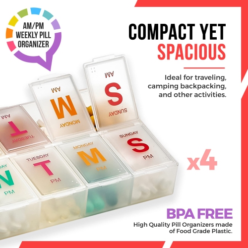 Large Weekly Pill Organizers - AM PM Pill Box - XL 7 Day Pill Organizer 2 Times A Day and Daily Pill Organizer Case for Medication, Pills,