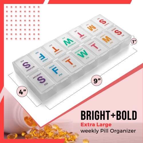 Large Weekly Pill Organizers - AM PM Pill Box - XL 7 Day Pill Organizer 2 Times A Day and Daily Pill Organizer Case for Medication, Pills,