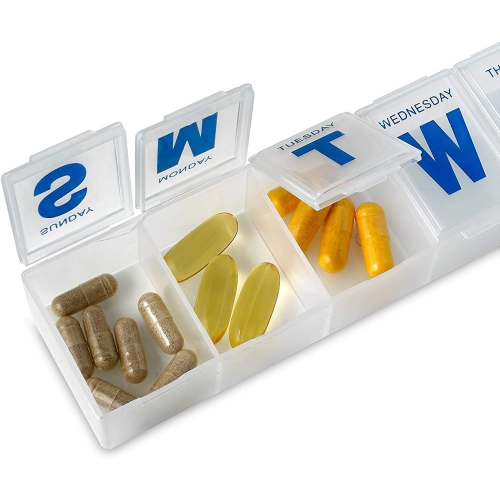 Weekly Pill Organizer - 7-Day Pill Planner Large Pill Planner and Daily Pill Organizer and Medicine Reminder, Monday to Sunday Compartments - Travel