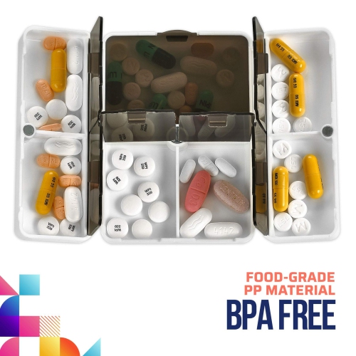 Magnetic Foldable Pill Box Case - 7 Day Weekly Medicine Organizer - Portable Compact Lightweight Pill Container w/ 7 Compartments, Dustproof