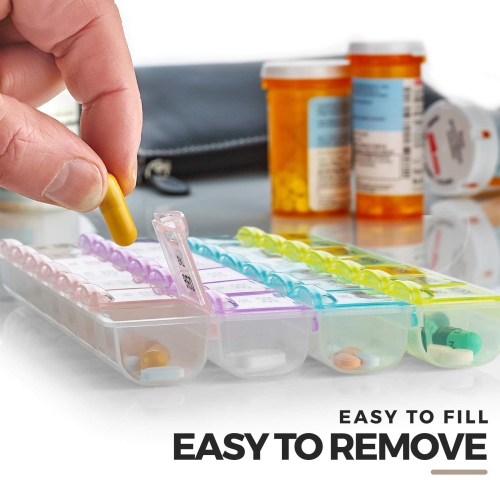 Piluliers - grands compartiments de pilulier avec compartiments hebdomadaires et quotidiens 4 fois Par jour pour le matin, le midi, le soir, la nuit