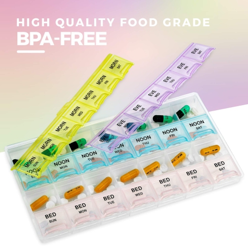 Piluliers - grands compartiments de pilulier avec compartiments hebdomadaires et quotidiens 4 fois Par jour pour le matin, le midi, le soir, la nuit